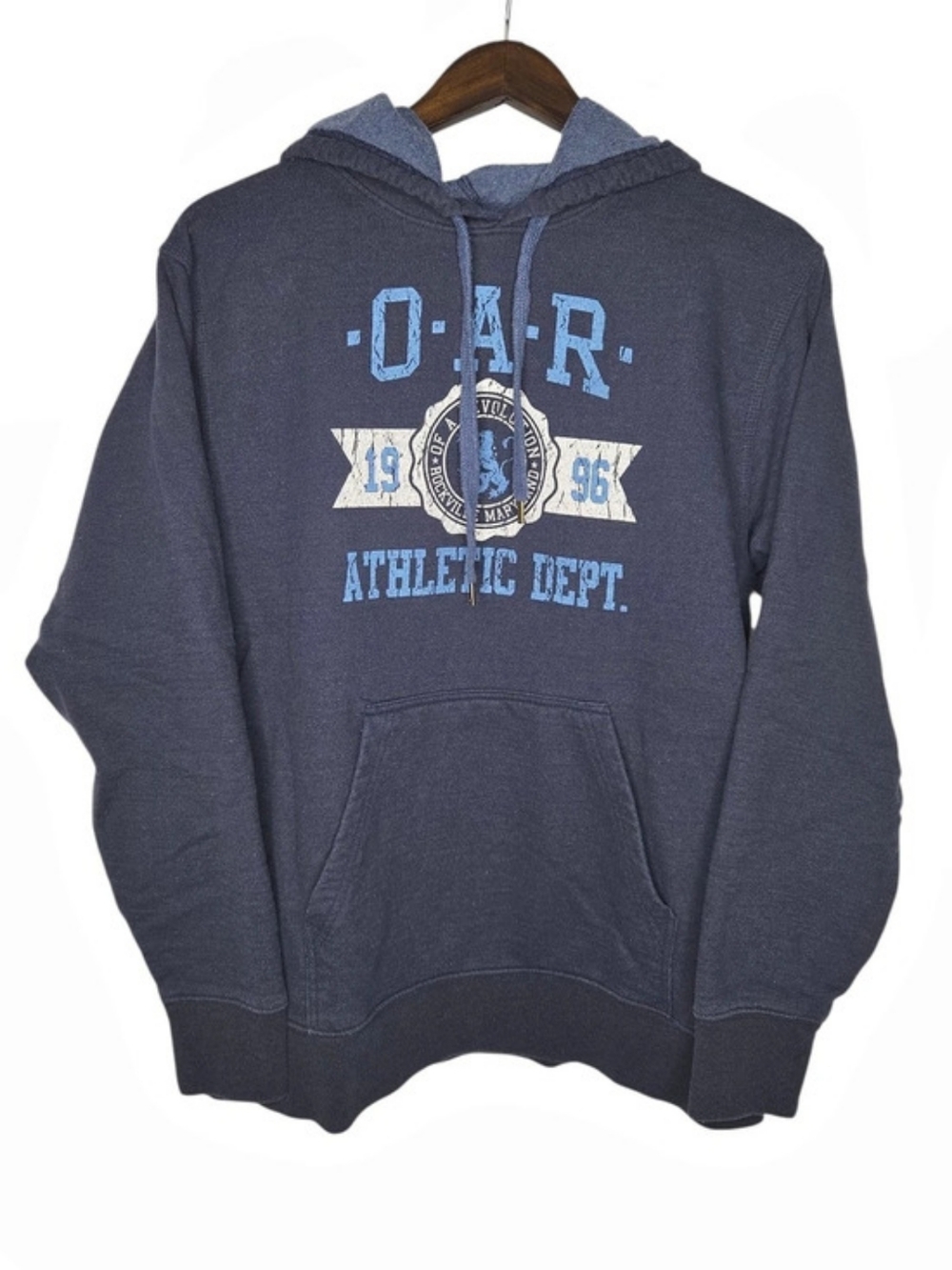 O.A.R. Athletic Department Graphic Blue Drawstring Band Hoodie Cotton Medium